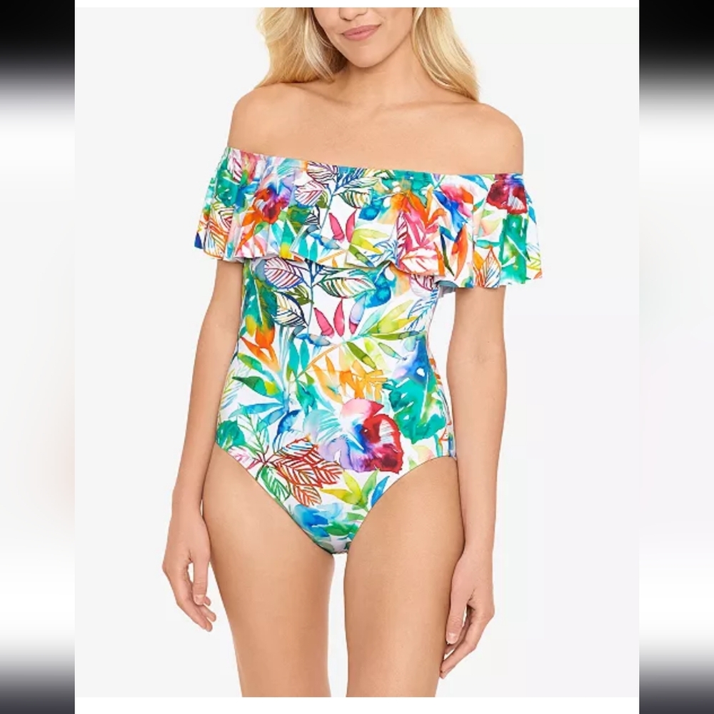 Lauren Ralph Lauren Ruffled Off-The-Shoulder Tummy-Control One-Piece Swimsuit 6